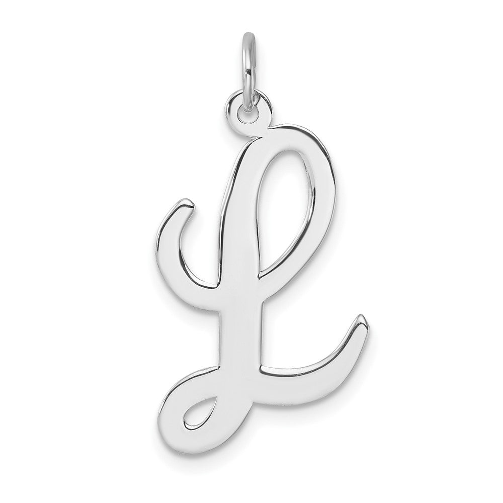 Large Sterling Silver Rhodium-Plated Script Letter L Initial Charm