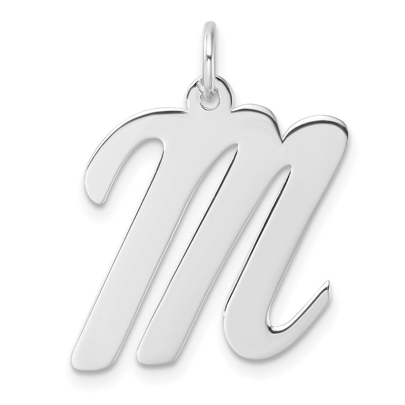 Large Sterling Silver Rhodium-Plated Script Letter M Initial Charm
