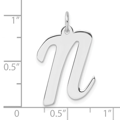 Large Sterling Silver Rhodium-Plated Script Letter N Initial Charm