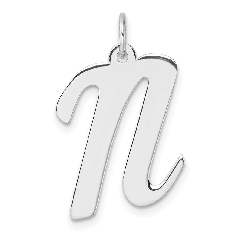 Large Sterling Silver Rhodium-Plated Script Letter N Initial Charm