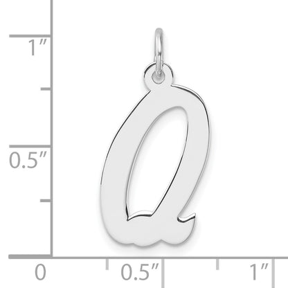 Large Sterling Silver Rhodium-Plated Script Letter Q Initial Charm