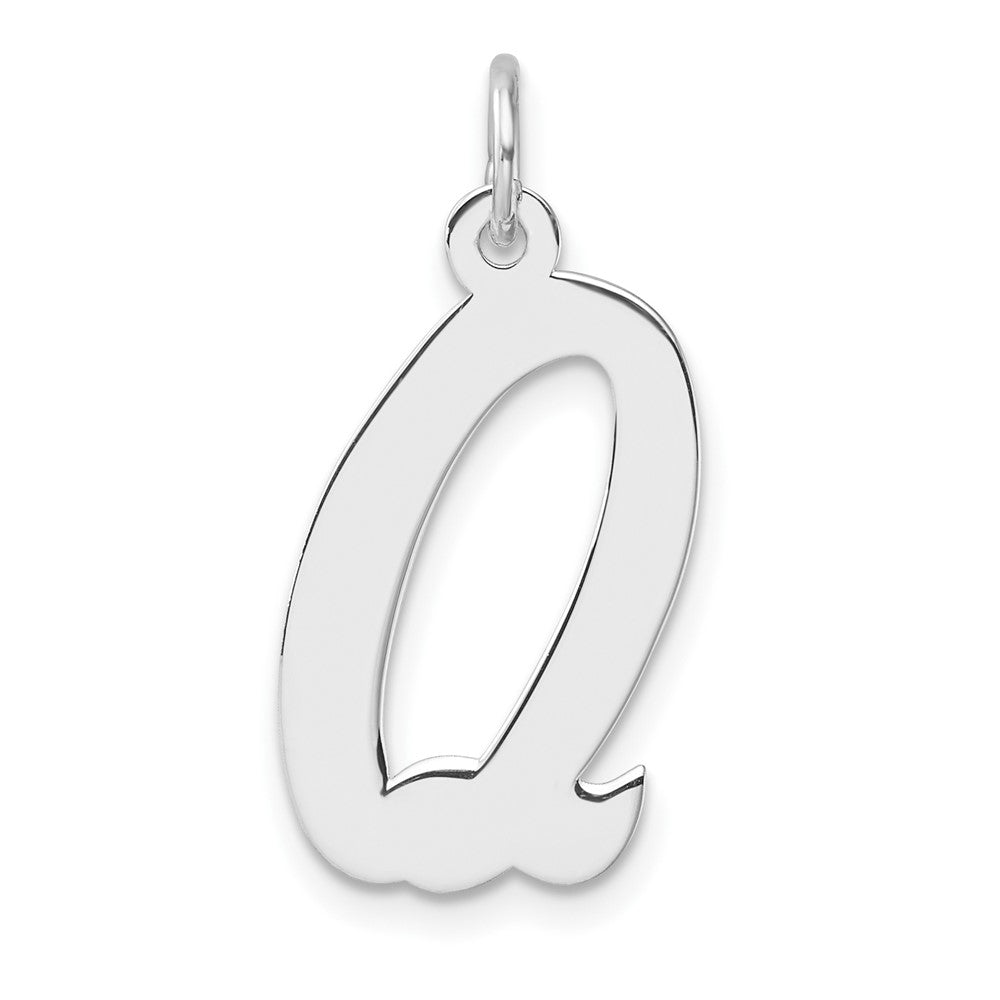 Large Sterling Silver Rhodium-Plated Script Letter Q Initial Charm
