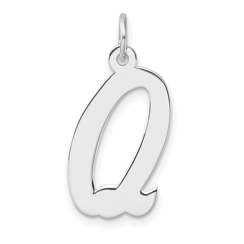 Large Sterling Silver Rhodium-Plated Script Letter Q Initial Charm