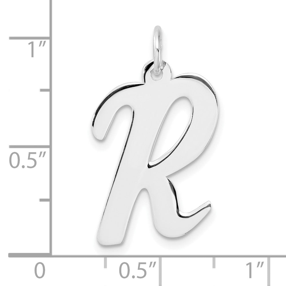 Large Sterling Silver Rhodium-Plated Script Letter R Initial Charm