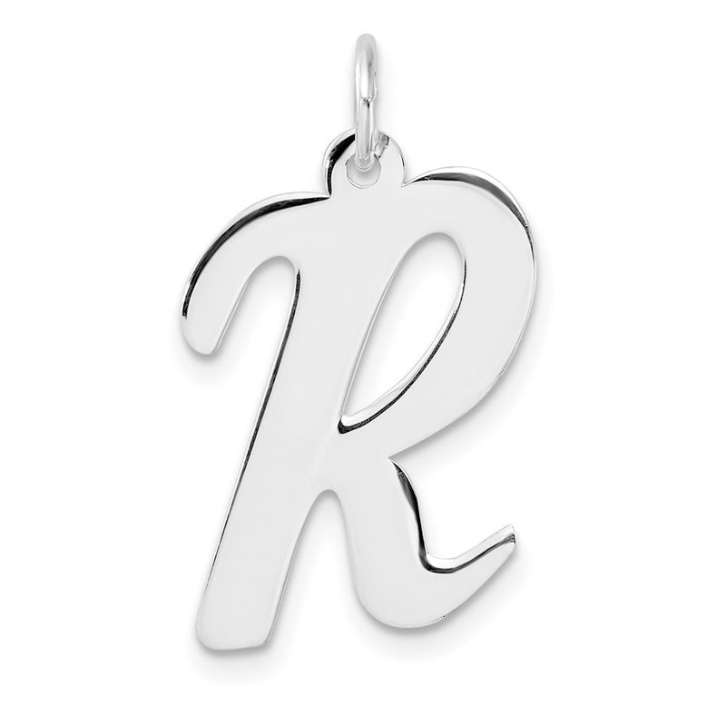 Large Sterling Silver Rhodium-Plated Script Letter R Initial Charm