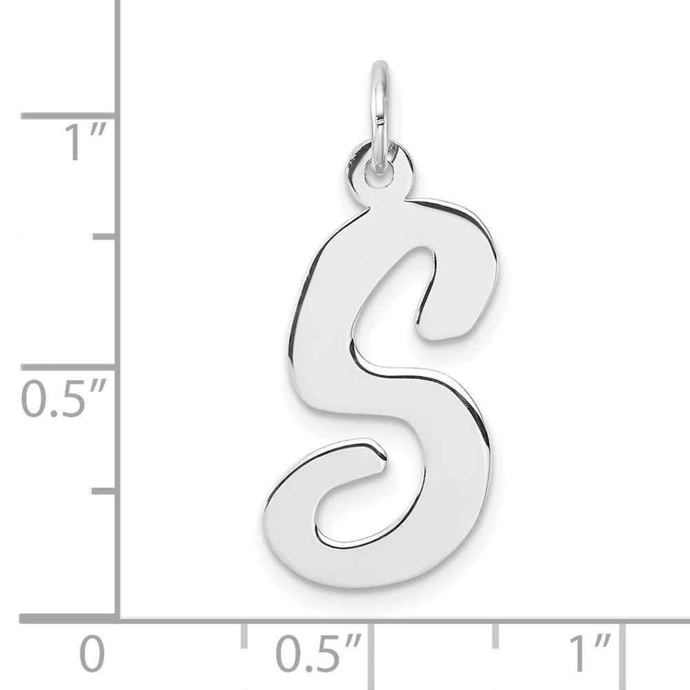 Large Sterling Silver Rhodium-Plated Script Letter S Initial Charm