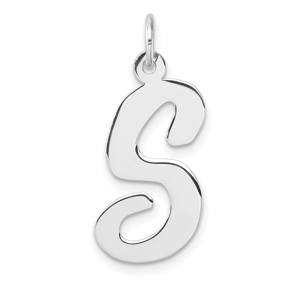 Large Sterling Silver Rhodium-Plated Script Letter S Initial Charm
