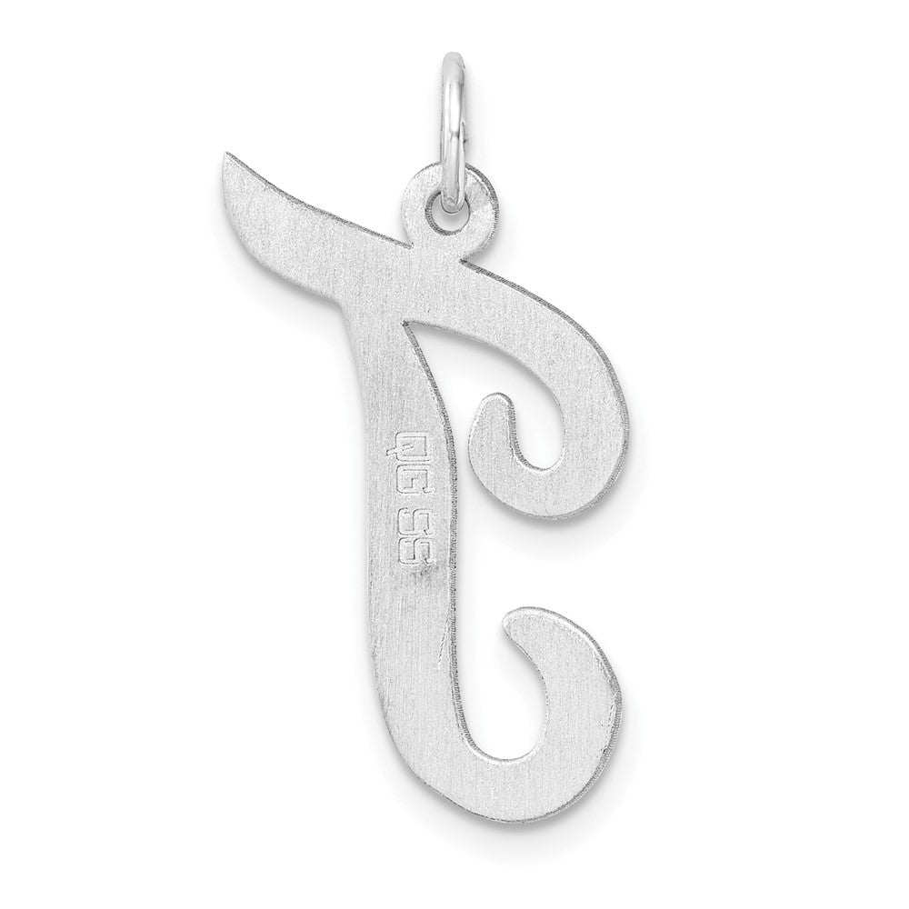 Large Sterling Silver Rhodium-Plated Script Letter T Initial Charm