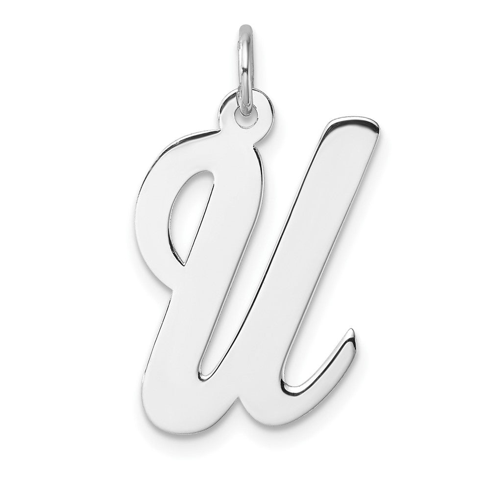 Large Sterling Silver Rhodium-Plated Script Letter U Initial Charm