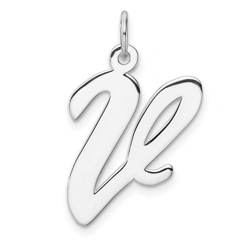 Large Sterling Silver Rhodium-Plated Script Letter V Initial Charm