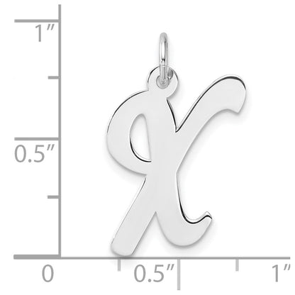 Large Sterling Silver Rhodium-Plated Script Letter X Initial Charm