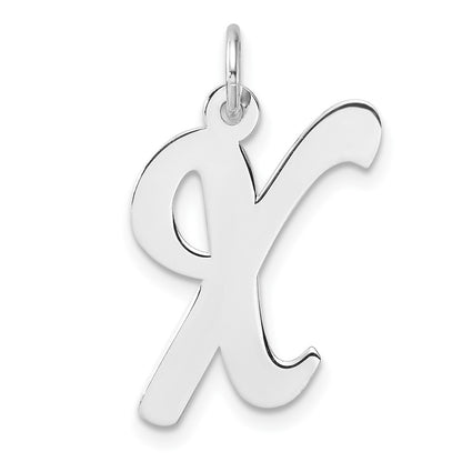Large Sterling Silver Rhodium-Plated Script Letter X Initial Charm