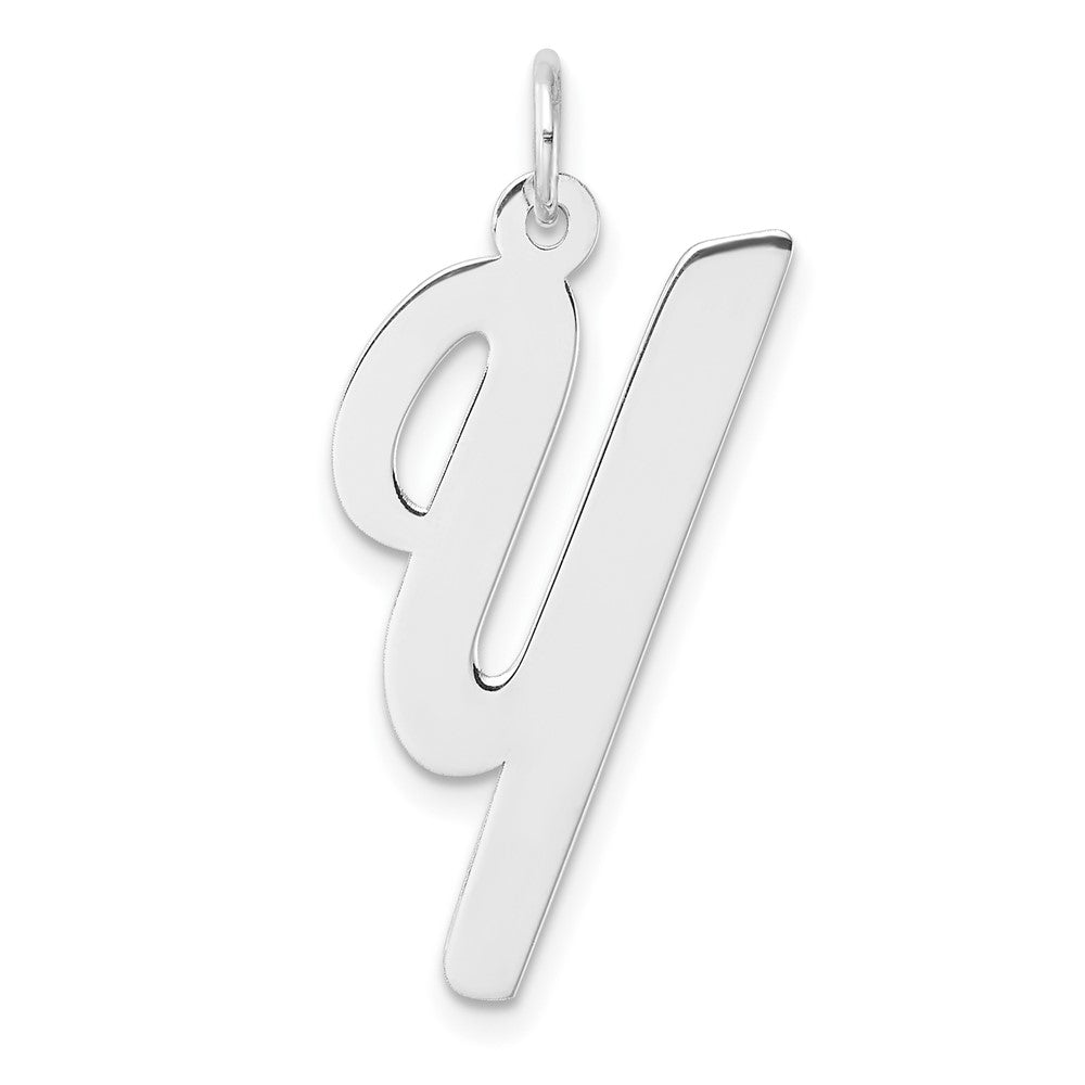Large Sterling Silver Rhodium-Plated Script Letter Y Initial Charm