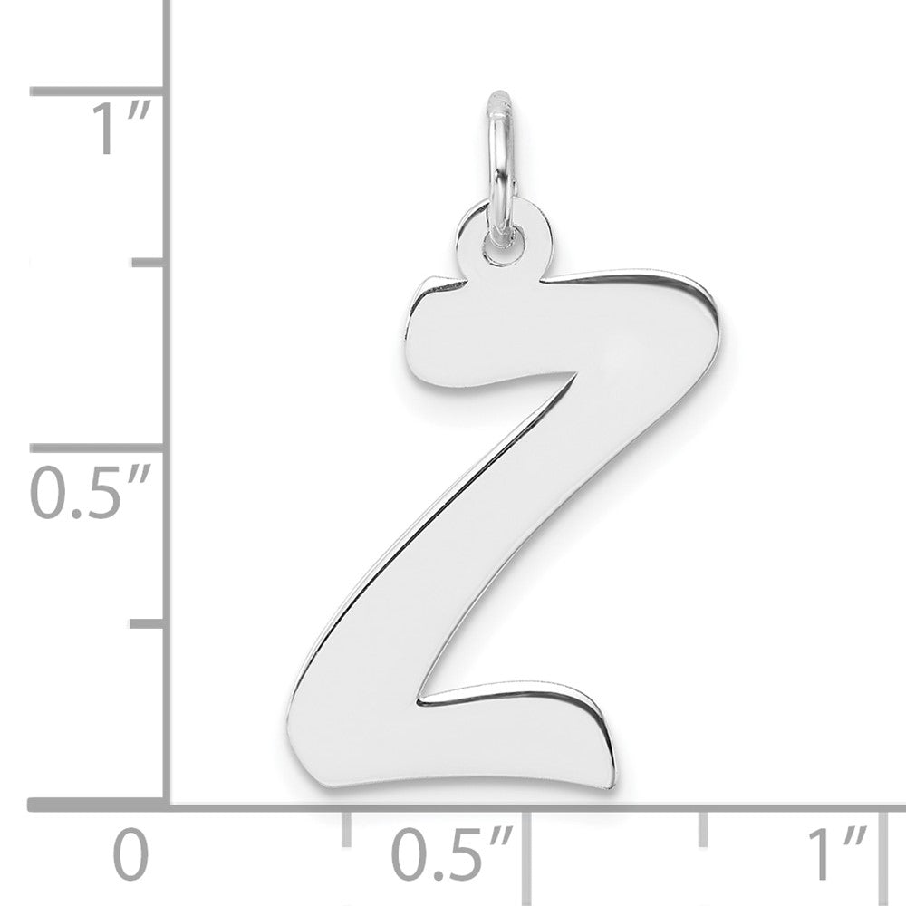 Large Sterling Silver Rhodium-Plated Script Letter Z Initial Charm