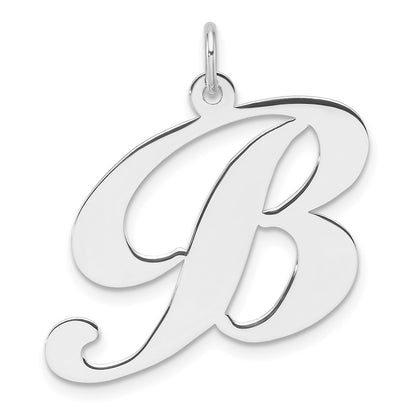 Large Sterling Silver Rhodium-Plated Fancy Script Letter B Initial Charm