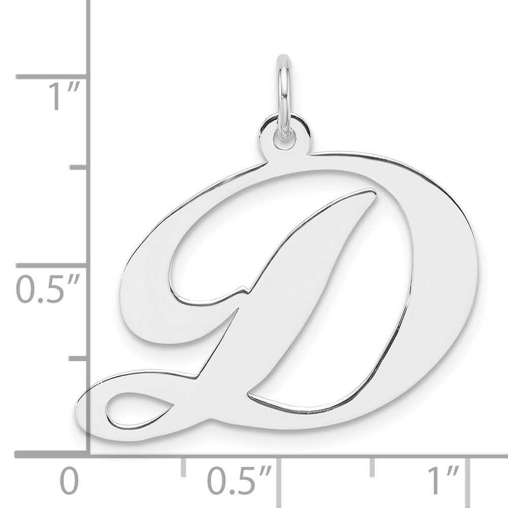 Large Sterling Silver Rhodium-Plated Fancy Script Letter D Initial Charm