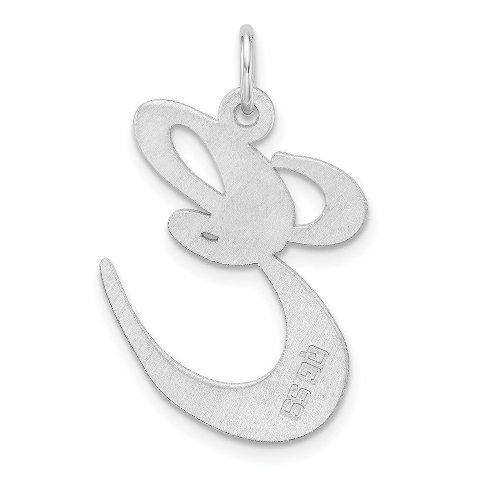 Large Sterling Silver Rhodium-Plated Fancy Script Letter E Initial Charm