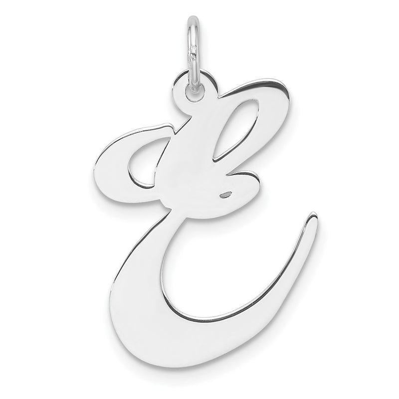 Large Sterling Silver Rhodium-Plated Fancy Script Letter E Initial Charm