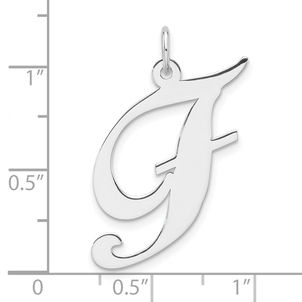 Large Sterling Silver Rhodium-Plated Fancy Script Letter F Initial Charm