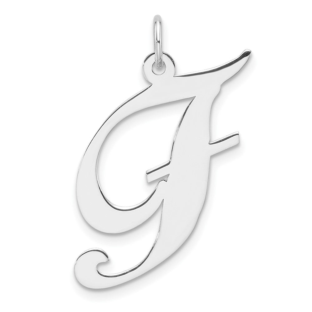 Large Sterling Silver Rhodium-Plated Fancy Script Letter F Initial Charm