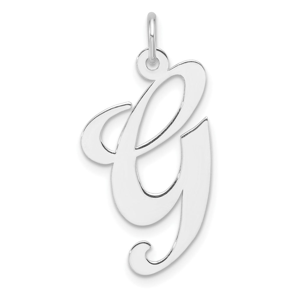 Large Sterling Silver Rhodium-Plated Fancy Script Letter G Initial Charm