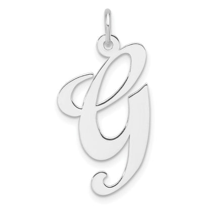 Large Sterling Silver Rhodium-Plated Fancy Script Letter G Initial Charm