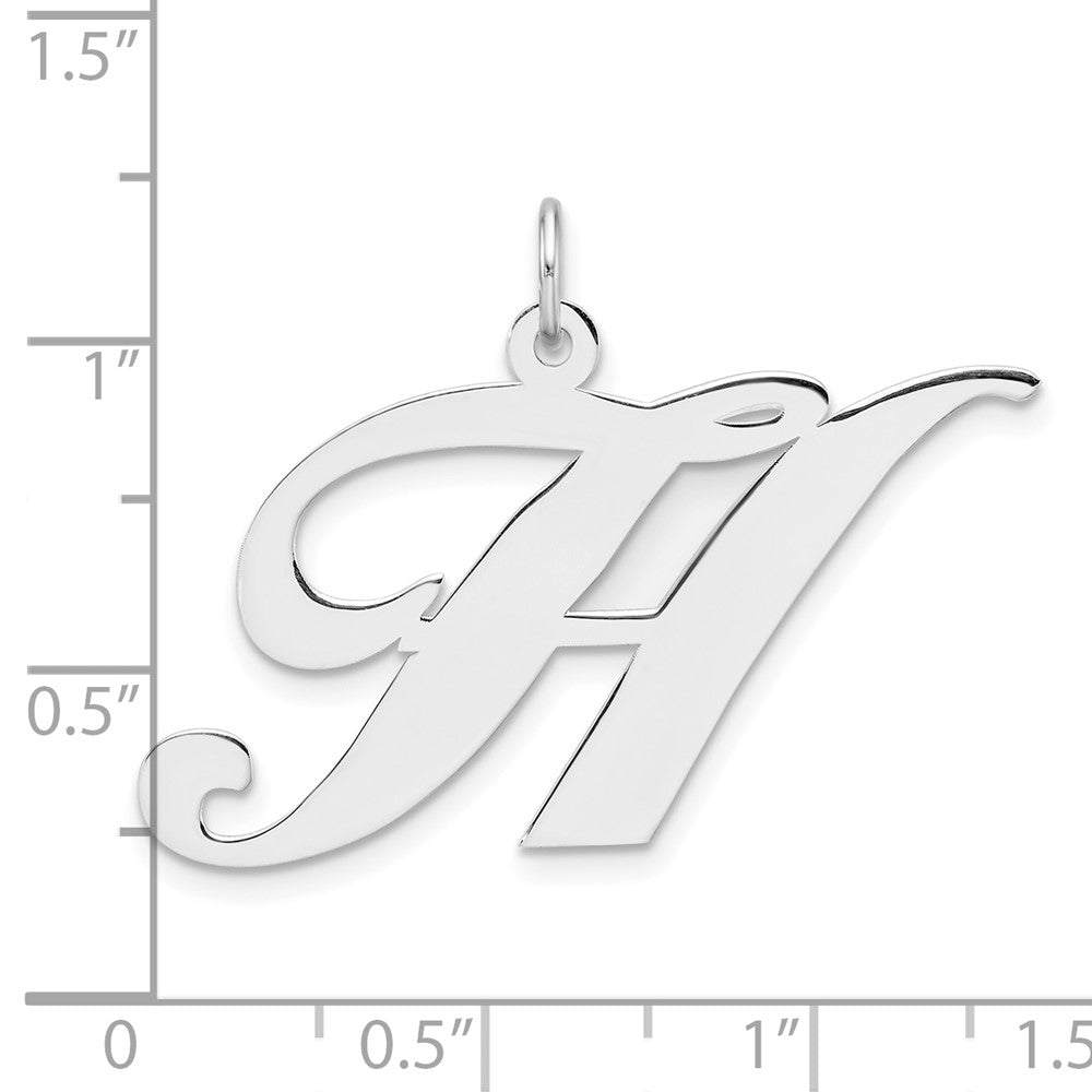 Large Sterling Silver Rhodium-Plated Fancy Script Letter H Initial Charm