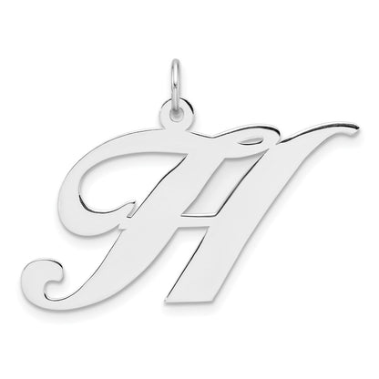 Large Sterling Silver Rhodium-Plated Fancy Script Letter H Initial Charm