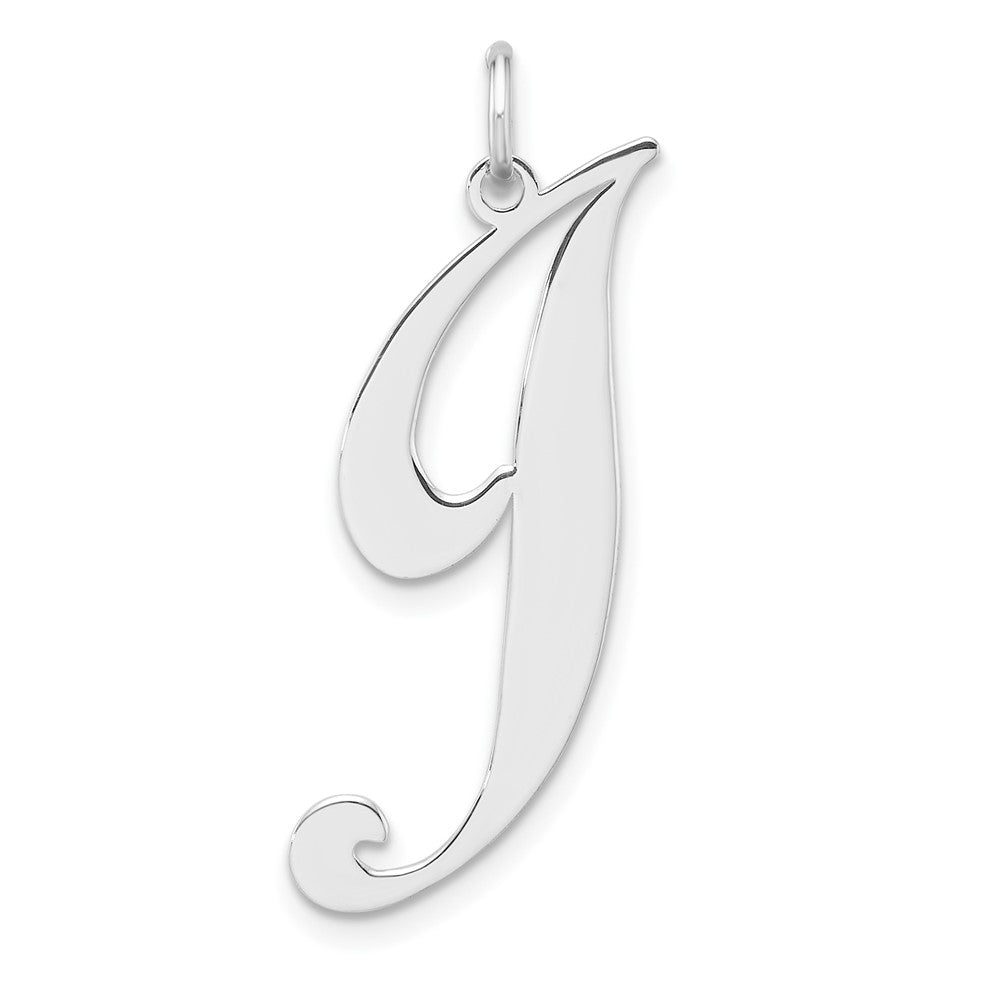 Large Sterling Silver Rhodium-Plated Fancy Script Letter J Initial Charm