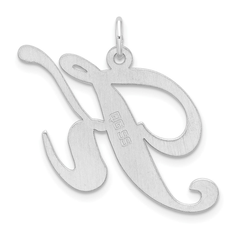 Large Sterling Silver Rhodium-Plated Fancy Script Letter K Initial Charm