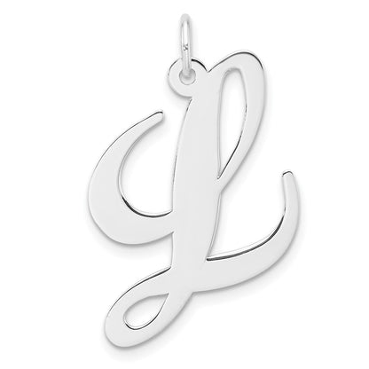 Large Sterling Silver Rhodium-Plated Fancy Script Letter L Initial Charm