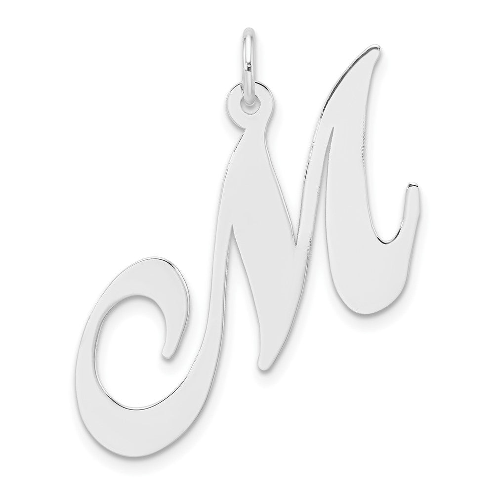 Large Sterling Silver Rhodium-Plated Fancy Script Letter M Initial Charm