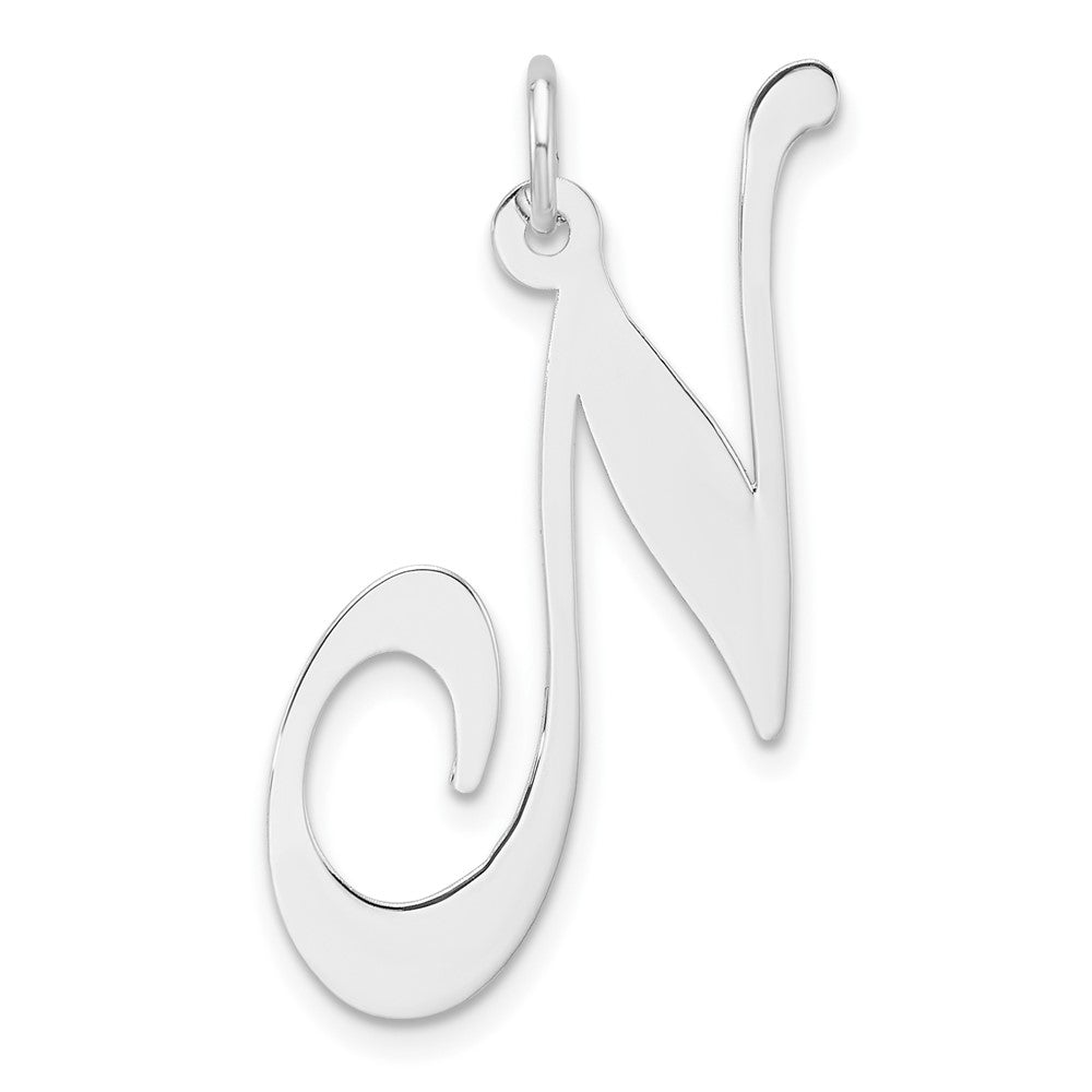 Large Sterling Silver Rhodium-Plated Fancy Script Letter N Initial Charm