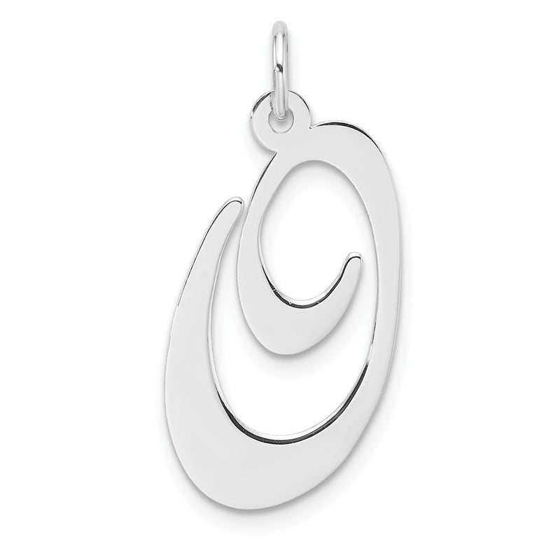 Large Sterling Silver Rhodium-Plated Fancy Script Letter O Initial Charm