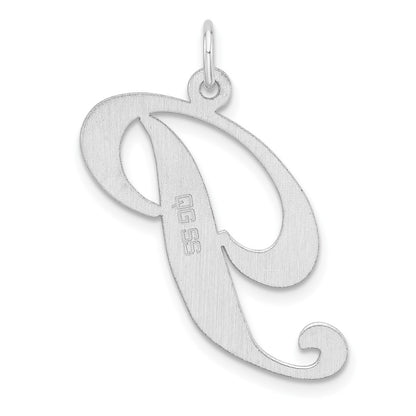 Large Sterling Silver Rhodium-Plated Fancy Script Letter P Initial Charm
