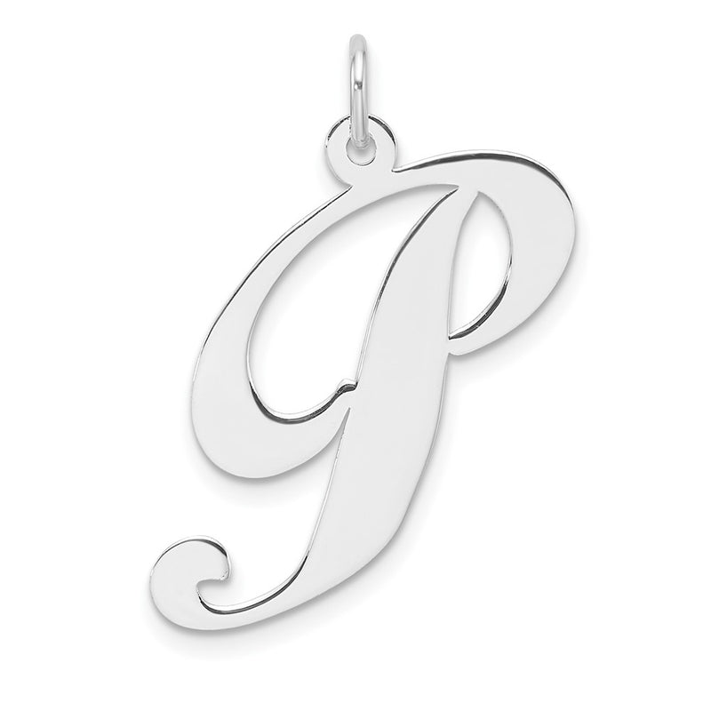 Large Sterling Silver Rhodium-Plated Fancy Script Letter P Initial Charm