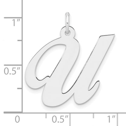 Large Sterling Silver Rhodium-Plated Fancy Script Letter U Initial Charm