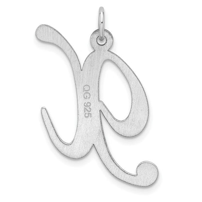 Large Sterling Silver Rhodium-Plated Fancy Script Letter X Initial Charm
