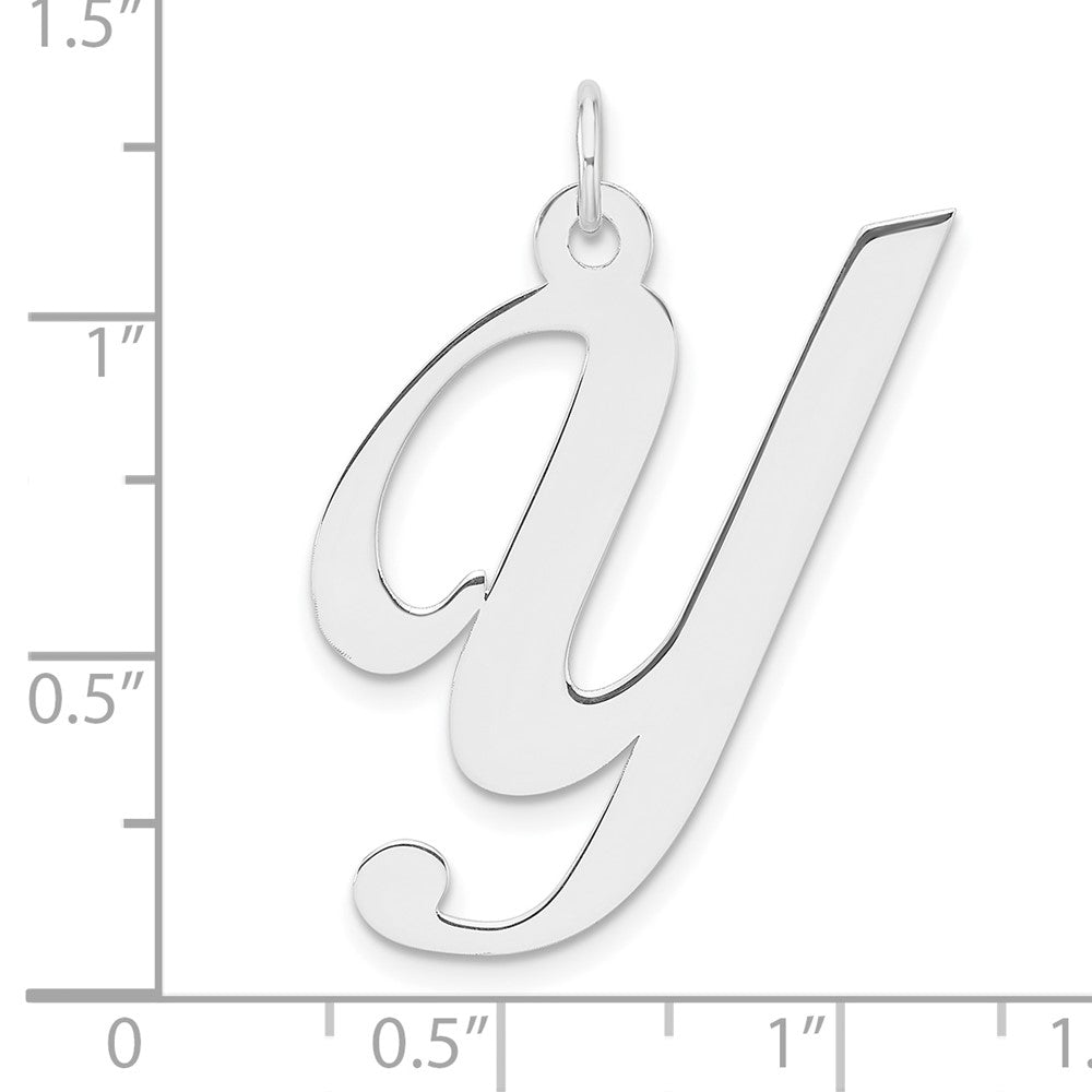 Large Sterling Silver Rhodium-Plated Fancy Script Letter Y Initial Charm