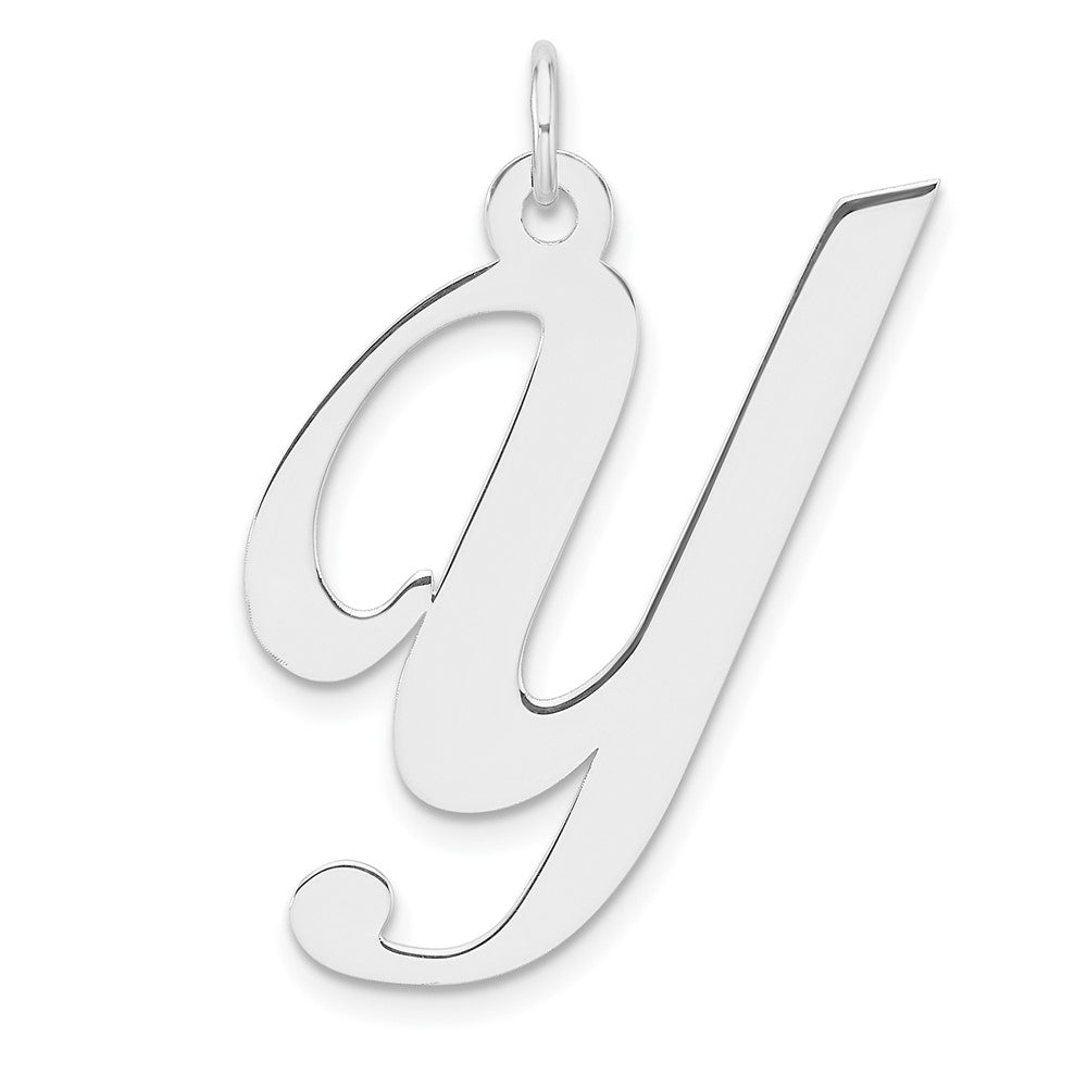 Large Sterling Silver Rhodium-Plated Fancy Script Letter Y Initial Charm