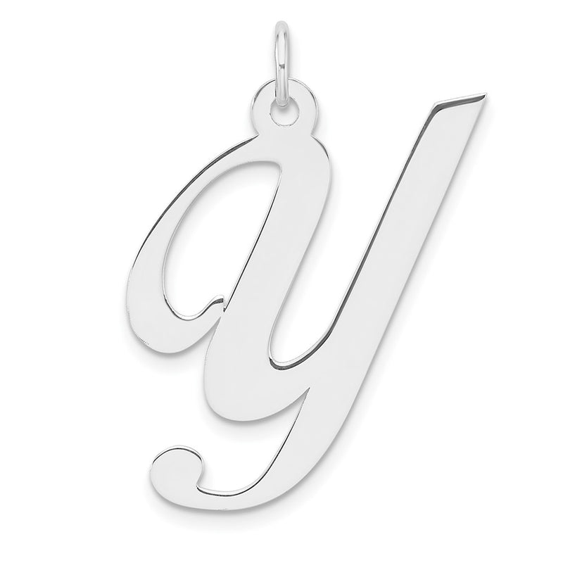 Large Sterling Silver Rhodium-Plated Fancy Script Letter Y Initial Charm