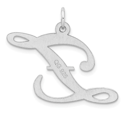 Large Sterling Silver Rhodium-Plated Fancy Script Letter Z Initial Charm