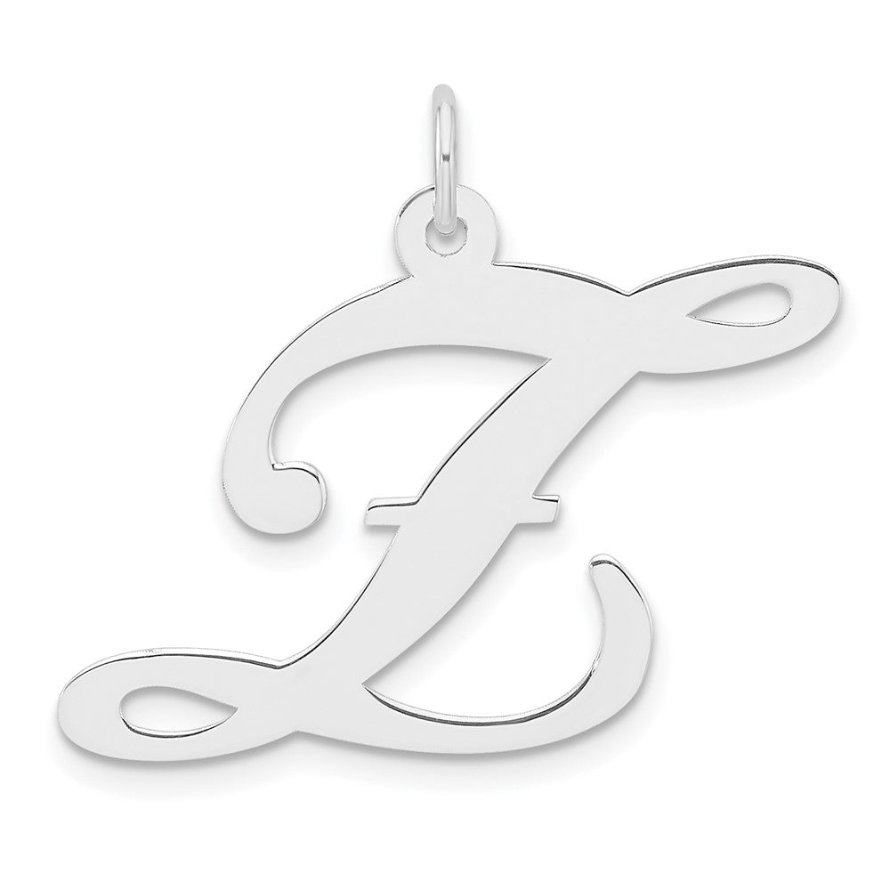 Large Sterling Silver Rhodium-Plated Fancy Script Letter Z Initial Charm