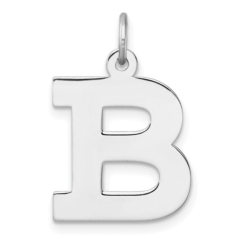 Large Sterling Silver Rhodium-Plated Block Letter B Initial Charm