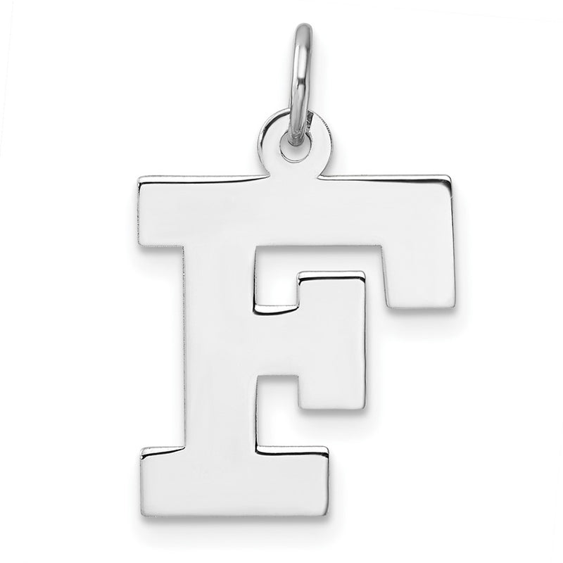 Large Sterling Silver Rhodium-Plated Block Letter F Initial Charm