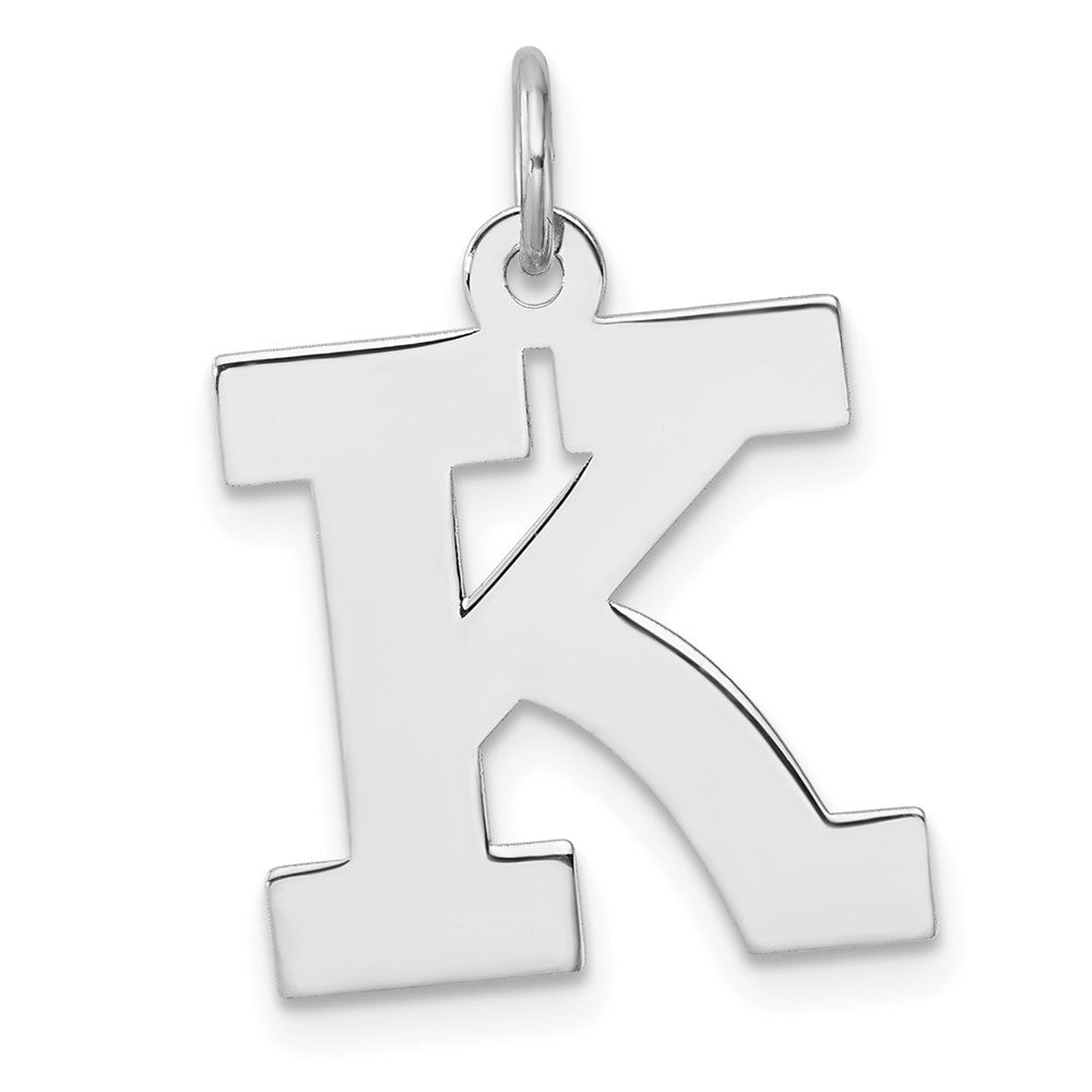 Large Sterling Silver Rhodium-Plated Block Letter K Initial Charm
