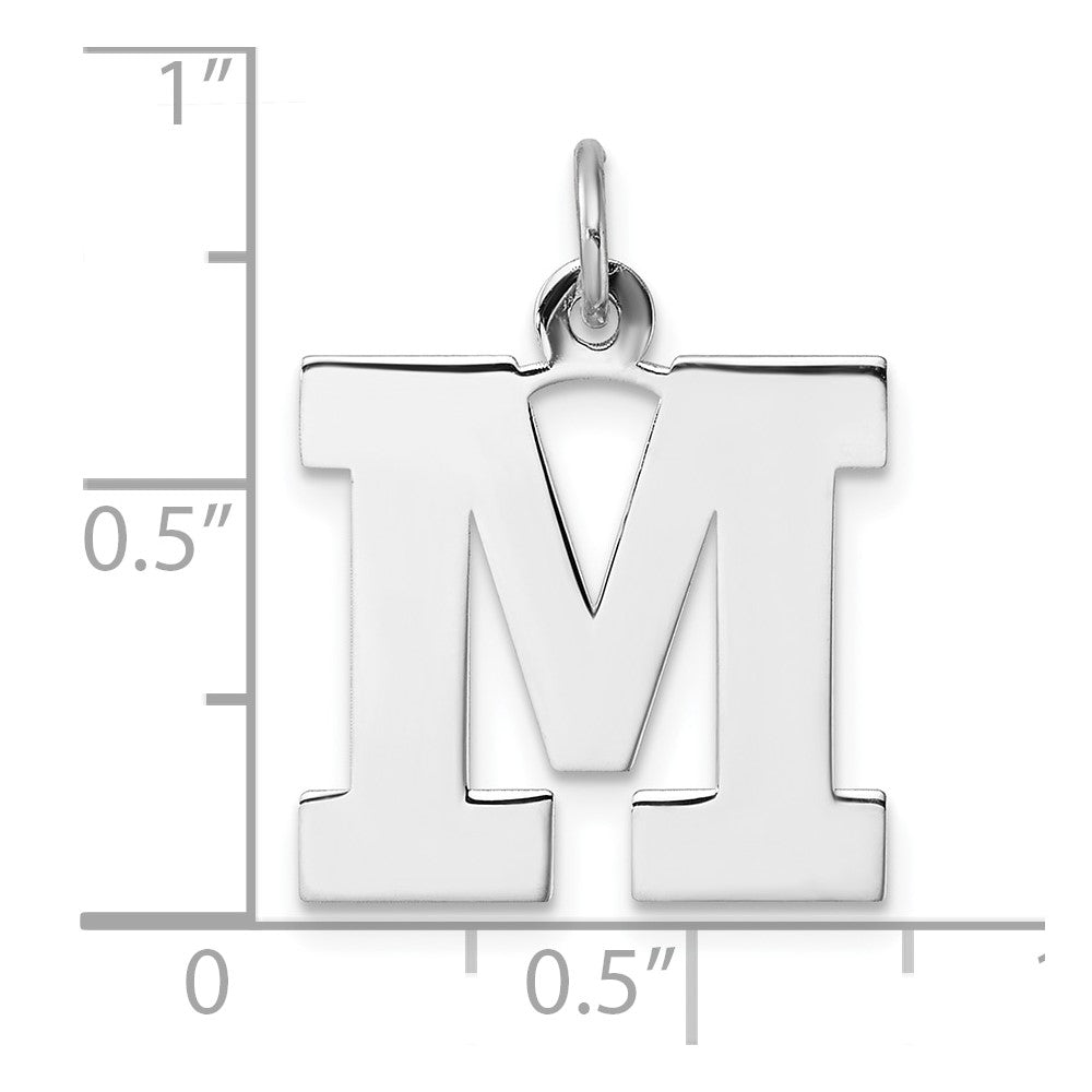 Large Sterling Silver Rhodium-Plated Block Letter M Initial Charm