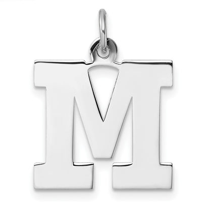 Large Sterling Silver Rhodium-Plated Block Letter M Initial Charm