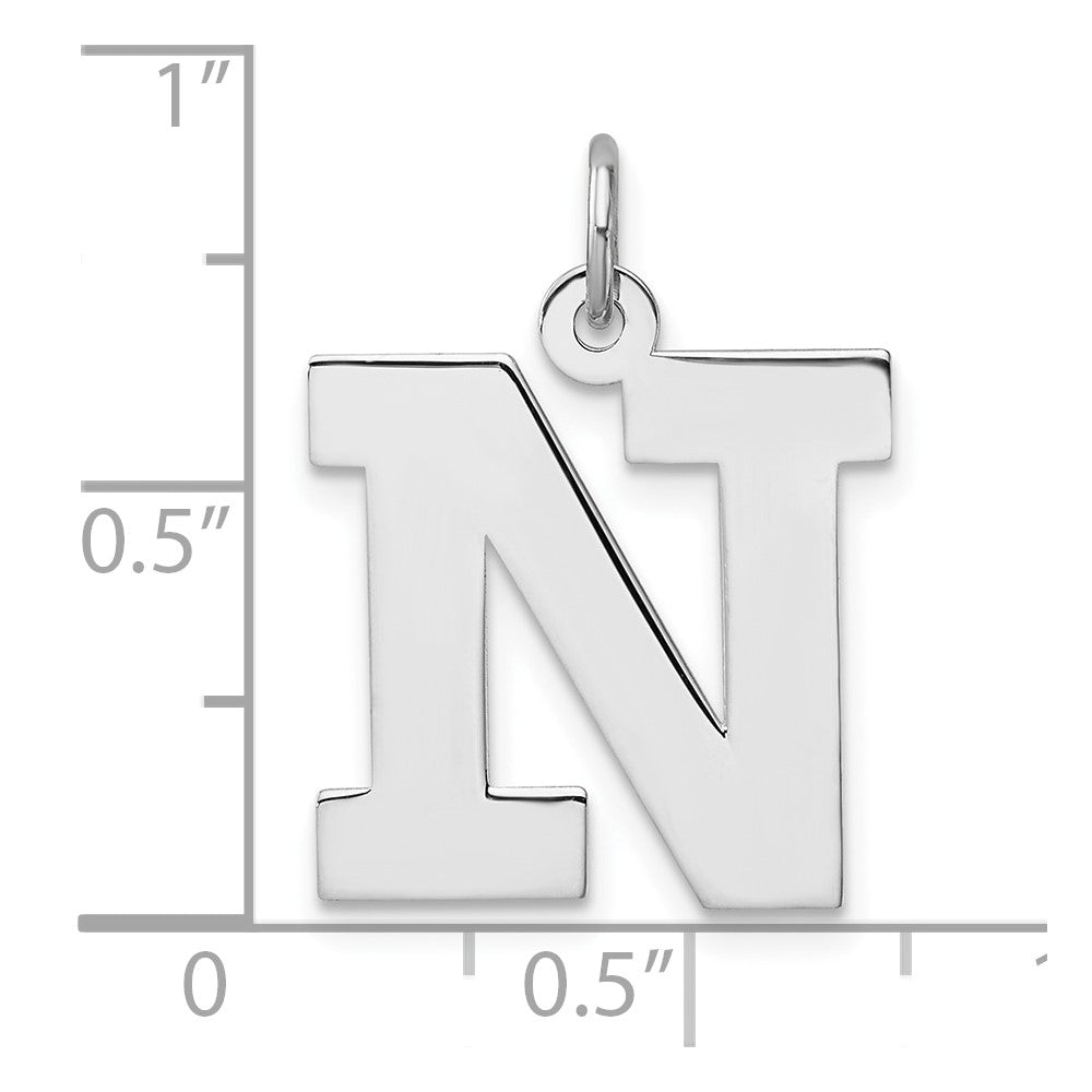 Large Sterling Silver Rhodium-Plated Block Letter N Initial Charm