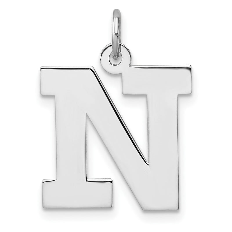 Large Sterling Silver Rhodium-Plated Block Letter N Initial Charm